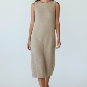 Liz Claiborne Crochet Knit Sleeveless Sheath Dress Beige Medium